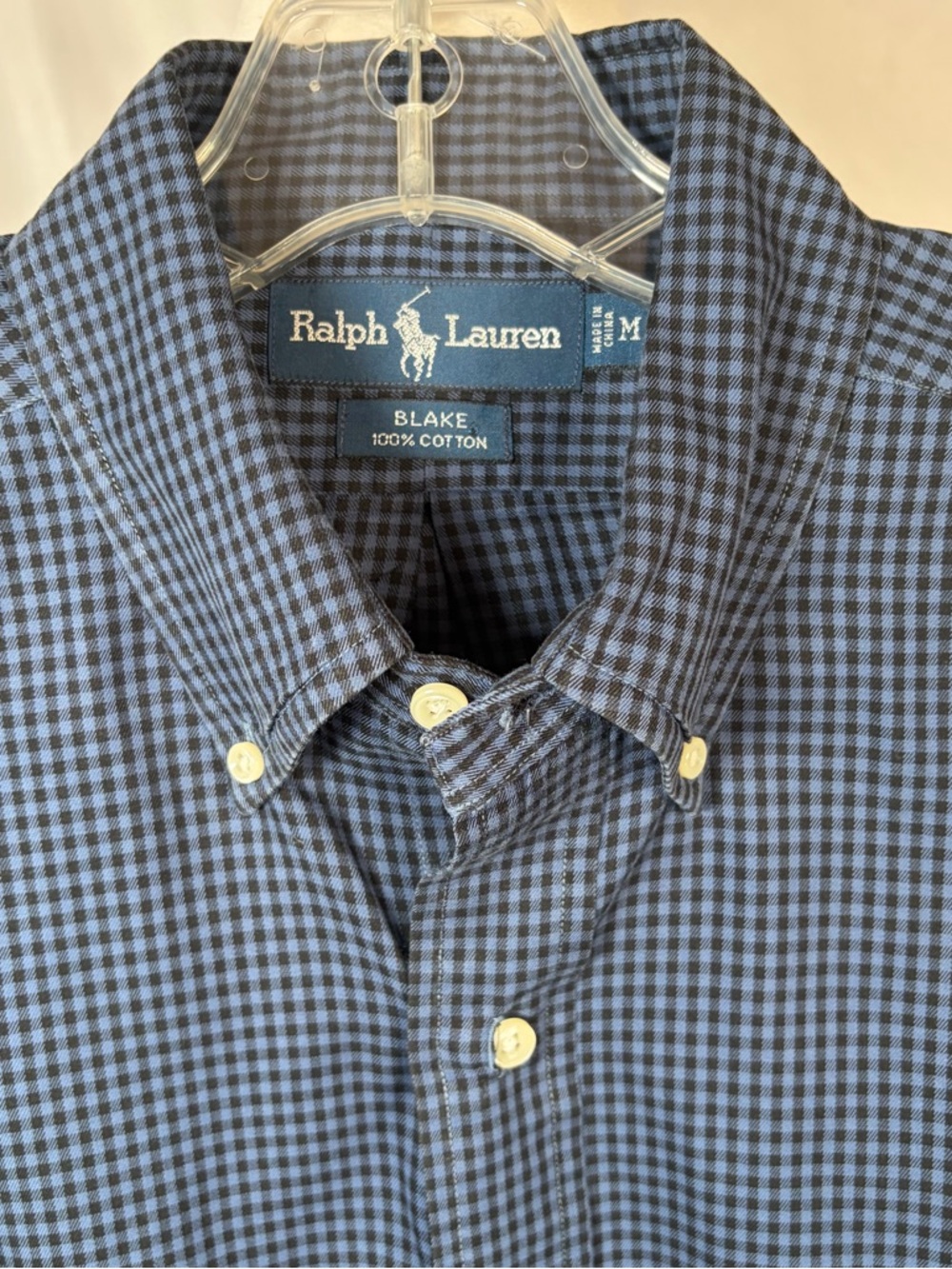Ralph Lauren Men’s Blake Micro Check Button-Down Shirt Navy and Black Size Med - Picture 3 of 8